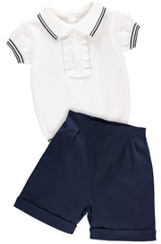 White Top and Navy Blue Shorts Outfit Set