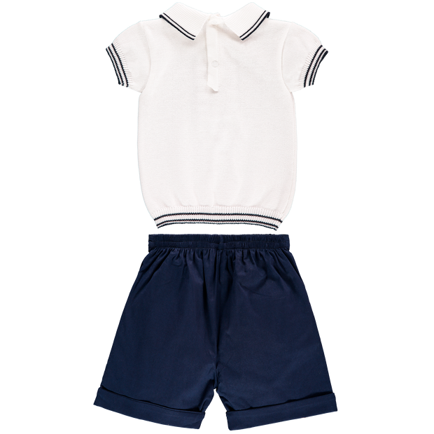 White Top and Navy Blue Shorts Outfit Set