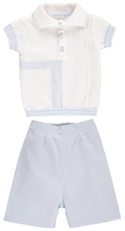 White Top and Sky Blue Shorts Outfit Set