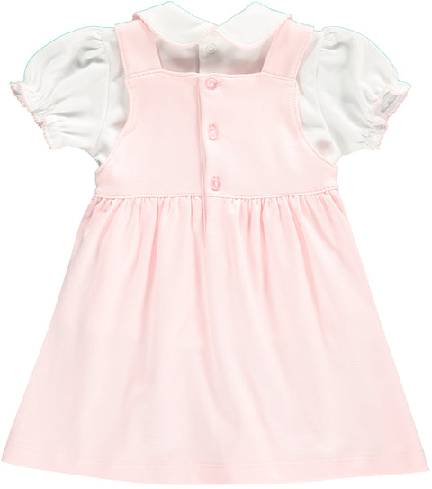 Girls Hand-Embroidered Flopsy Bunny Pink Cotton Dress and Top Set