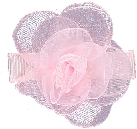 Pink Satin and Chiffon Flower Hair Clip