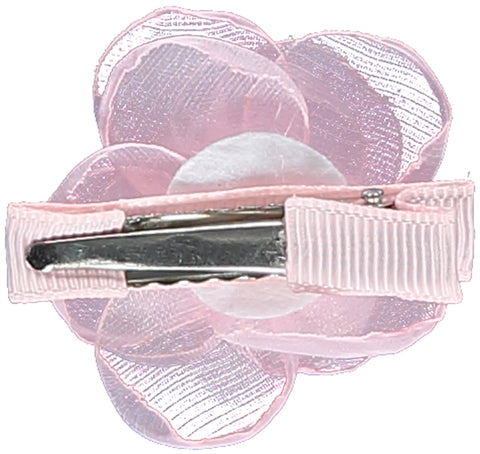 Pink Satin and Chiffon Flower Hair Clip
