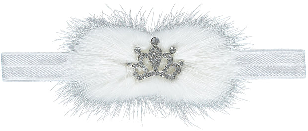 White Fur With Sparkly Crown Headband