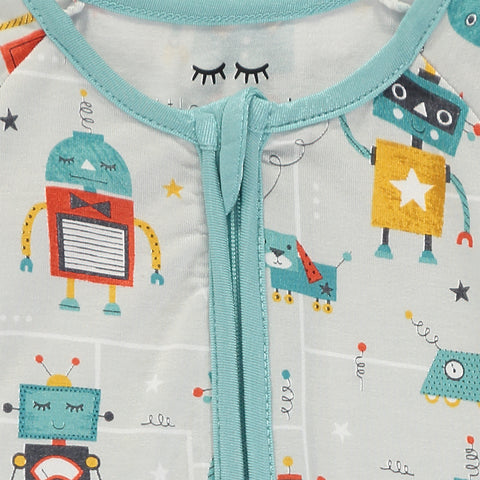 Baby Boys White and Green Robots Sleepsuit