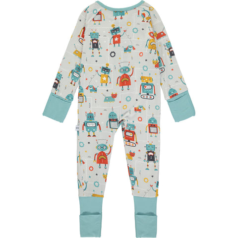 Baby Boys White and Green Robots Sleepsuit