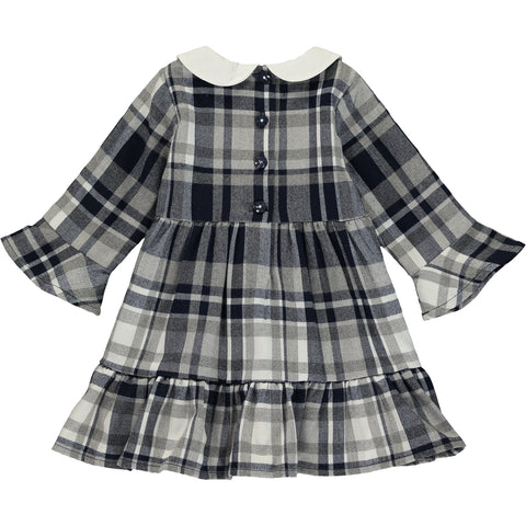 Baby Girls Navy Blue and Grey Check Dress