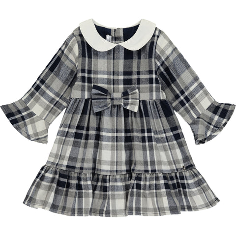 Baby Girls Navy Blue and Grey Check Dress