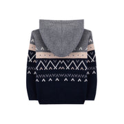 Boys Grey and Navy Blue Hooded Knitted Wool Jumper