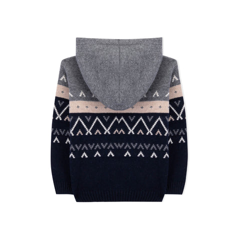 Boys Grey and Navy Blue Hooded Knitted Wool Jumper