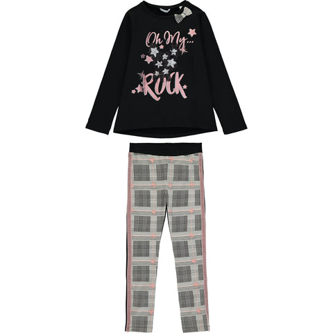 Girls Black and Pink Top and Leggings Set