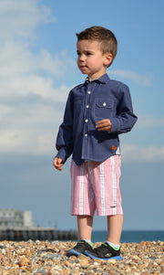 Boys Red Striped Cotton Shorts