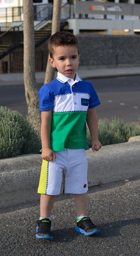 Boys White, Green and Blue Polo Shirt