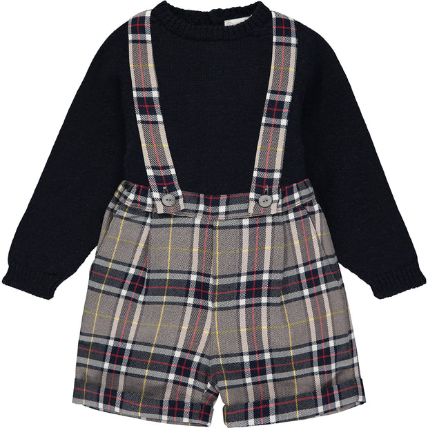 Baby Boy Grey & Blue Tartan Shorts and Jumper outfit Set