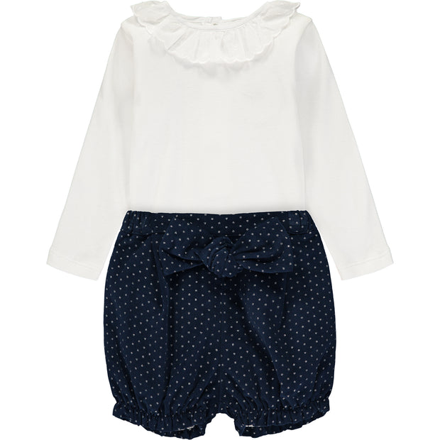 Baby Girl Outfit Set Bodysuit and Blue Sparkly Cotton Velvet Shorts