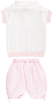 White Top and Baby Pink Shorts Outfit Set