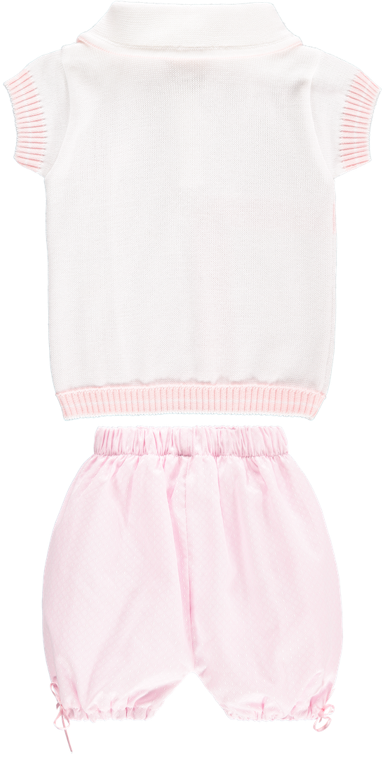 White Top and Baby Pink Shorts Outfit Set