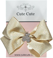 Gold Bow With Gold Teddy Hairclip - 10cm