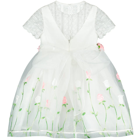 White Embroidered Flowers Chiffon Dress