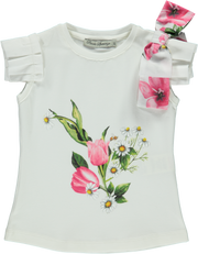 White Cotton Floral T-Shirt