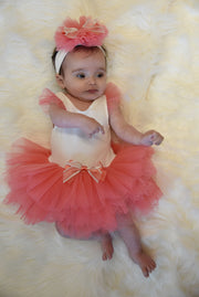 Baby Girl Coral Ivory Pink Tutu Dress
