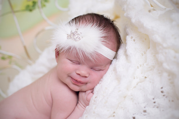 White Fur With Sparkly Crown Headband