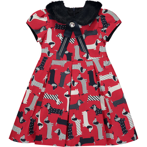 Girl Red Dog Print Dress