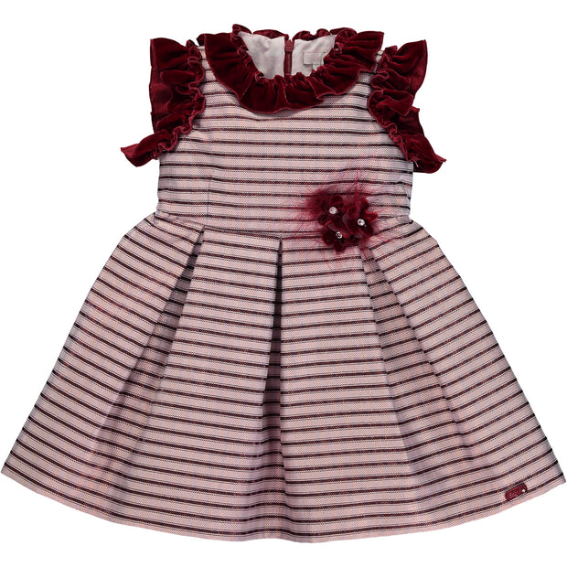 Girl Burgundy Sparkly Stripe Dress